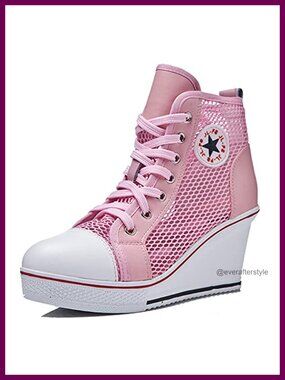 Canvas High Heel Wedge Sneaker Lace Up Zip Platform Athletic Shoe